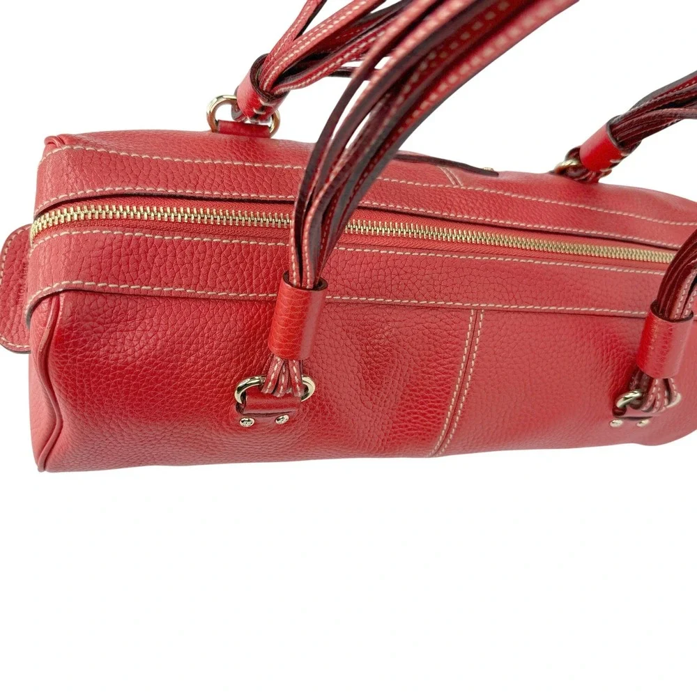 Y2K Kate Spade Barrel Bag‎ Satchel Red Pebbled Leather Tassel Polka Dot Lining